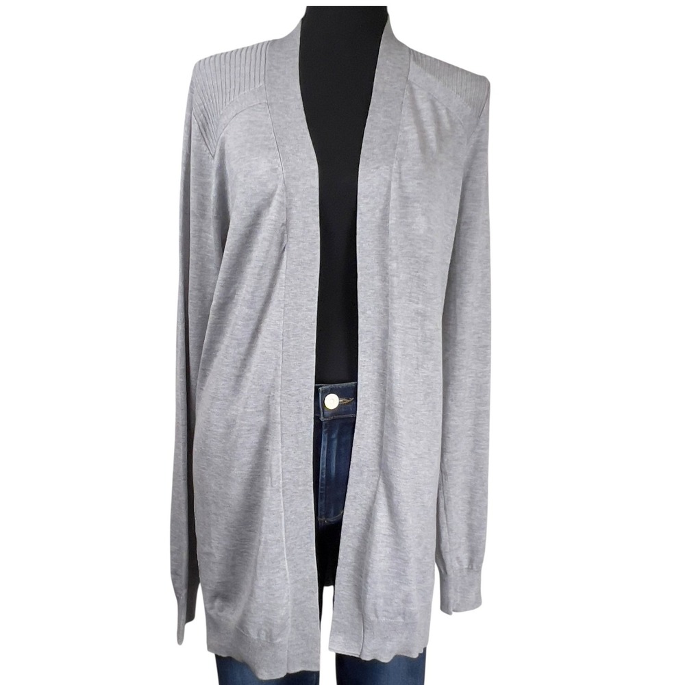 Love Ellie Women Gray Open Front Long Sleeve Ribbed Back Tunic Cardigan Large